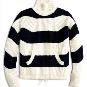 J. CREW Kangaroo Pocket Turtleneck Sweater blue and white stripe cable Xs